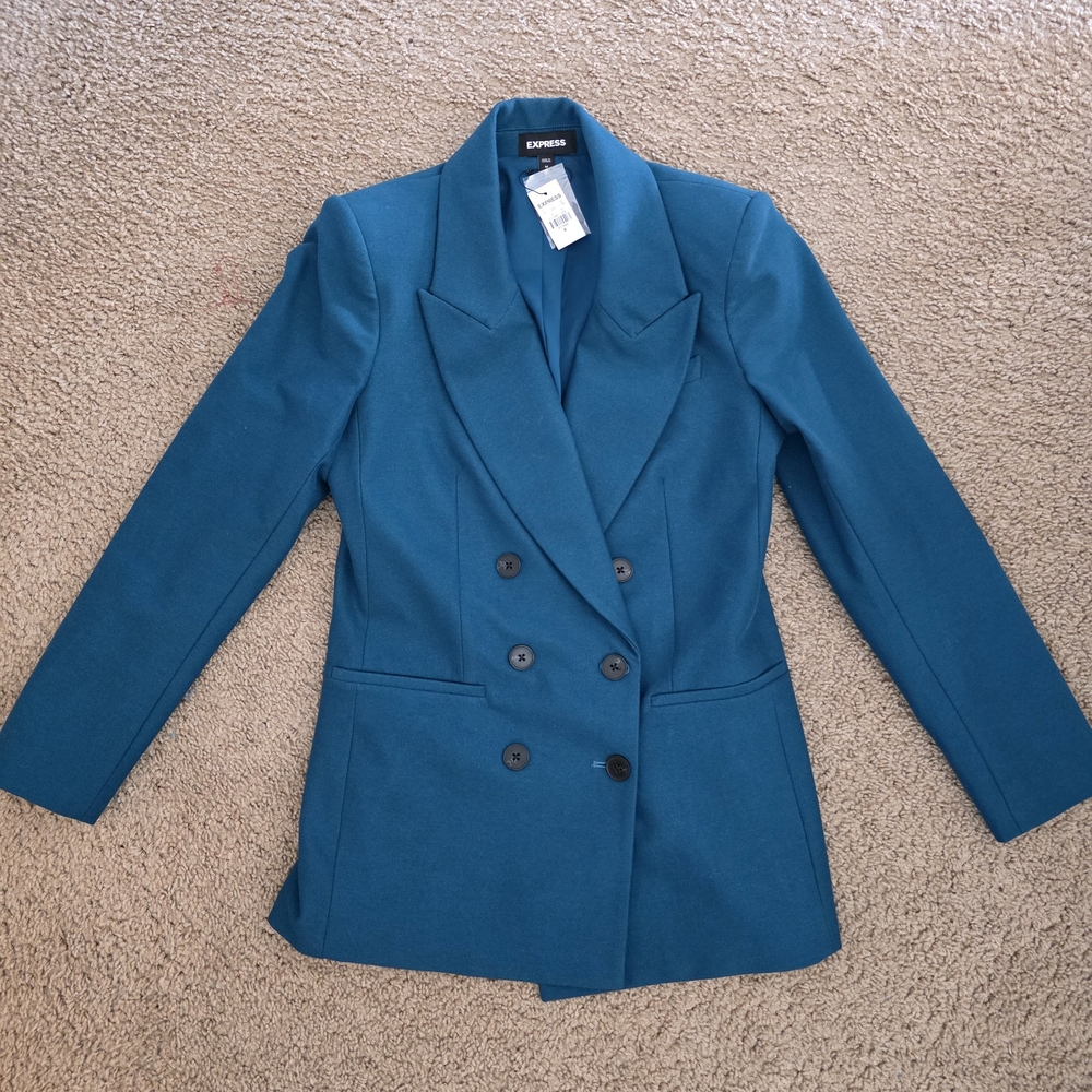 Express Women's Teal Double-Breasted Blazer In Size Medium NWT